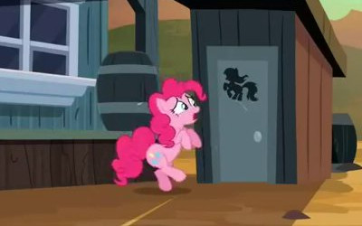 Pinkie bouncing waiting for an outhouse occupant to finish.
